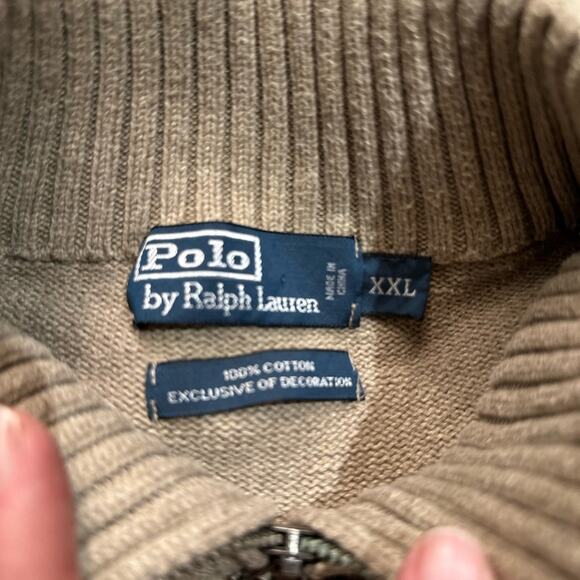 Polo Ralph Lauren Mens XXL Oatmeal Long Sleeve Cotton Quarter Zip Sweater - Picture 7 of 9